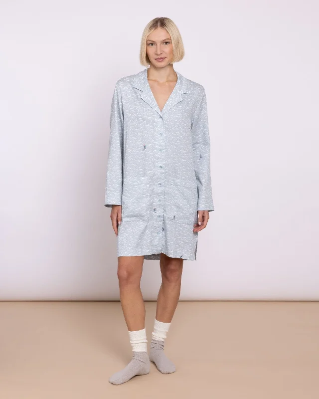 Weekend Discounts to Grab Organic Cotton Twill Blue Nightshirt, Aim High