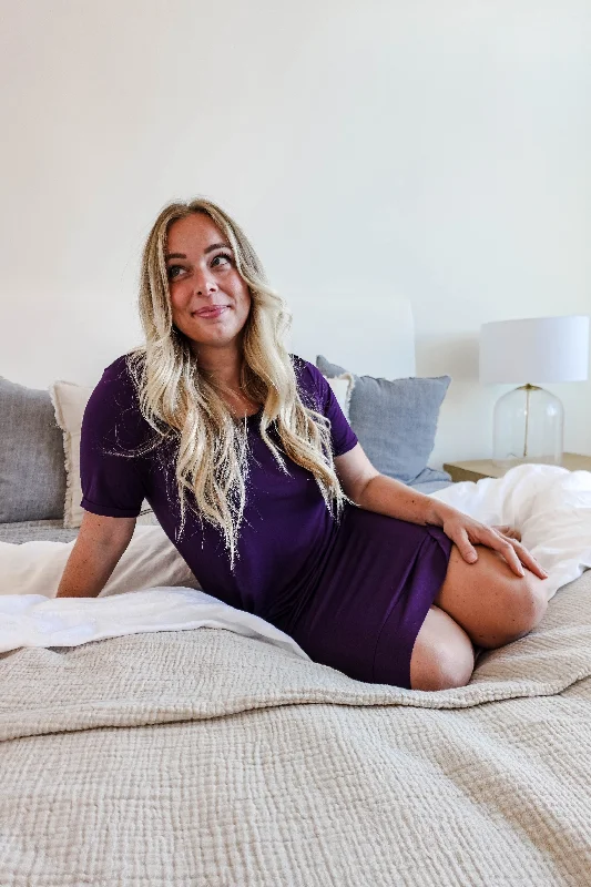 Act Now 💜 Nightshirt V Neck With Pockets Bamboo Blackberry 💜