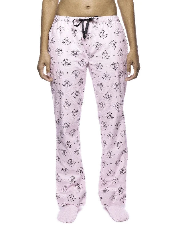 Instant Savings Womens Premium 100% Cotton Flannel Lounge Pants - Fleur Pink/Black
