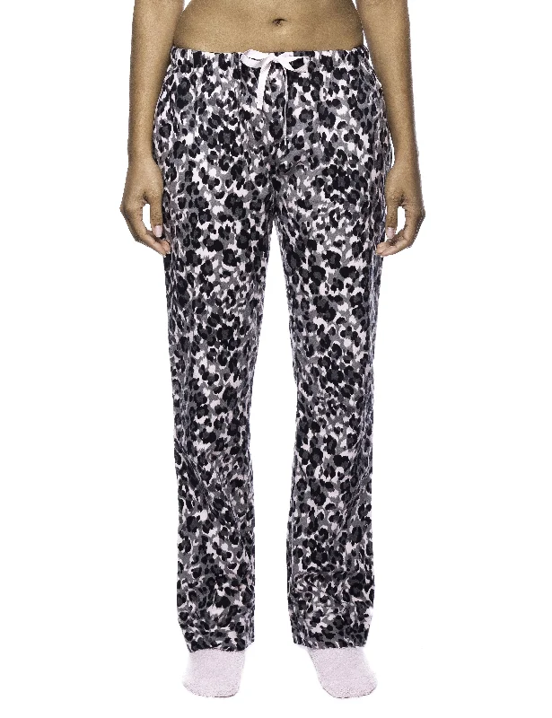 Weekend-Only Price Drops Womens Premium 100% Cotton Flannel Lounge Pants - Leopard Pink/Grey