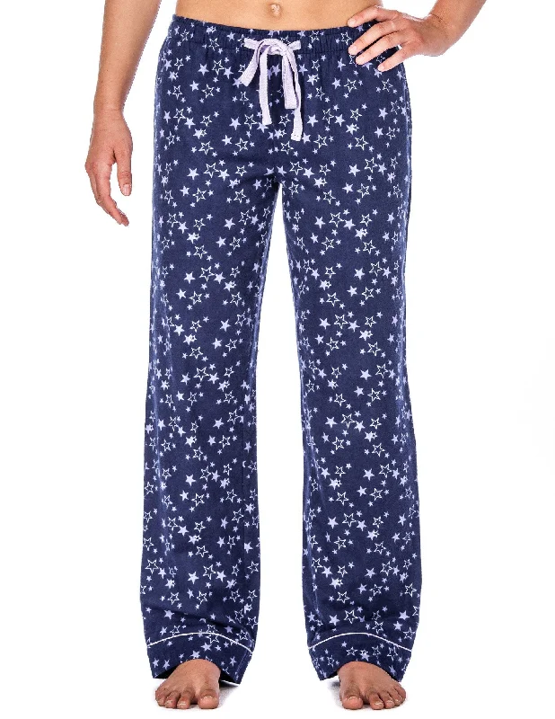 Overstock Sale Relaxed Fit Womens Premium 100% Cotton Flannel Lounge Pants - Starry Night - Blue