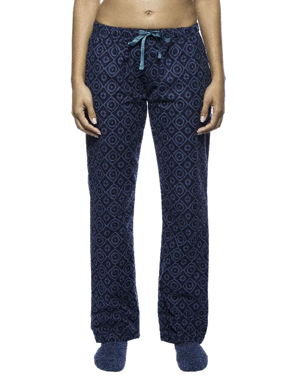 Big Deal Womens Premium 100% Cotton Flannel Lounge Pants - Moroccan Navy/Teal