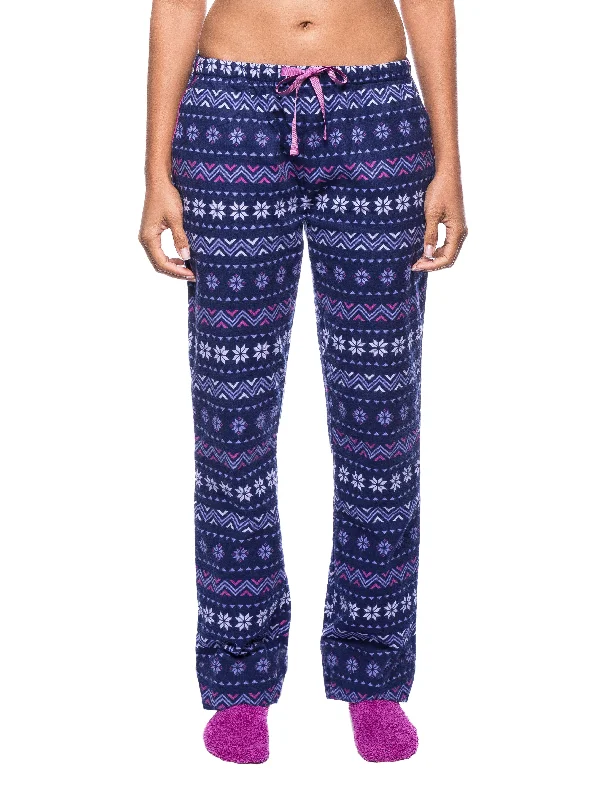 Super Savings Womens Premium 100% Cotton Flannel Lounge Pants - Nordic Snowflakes Blue