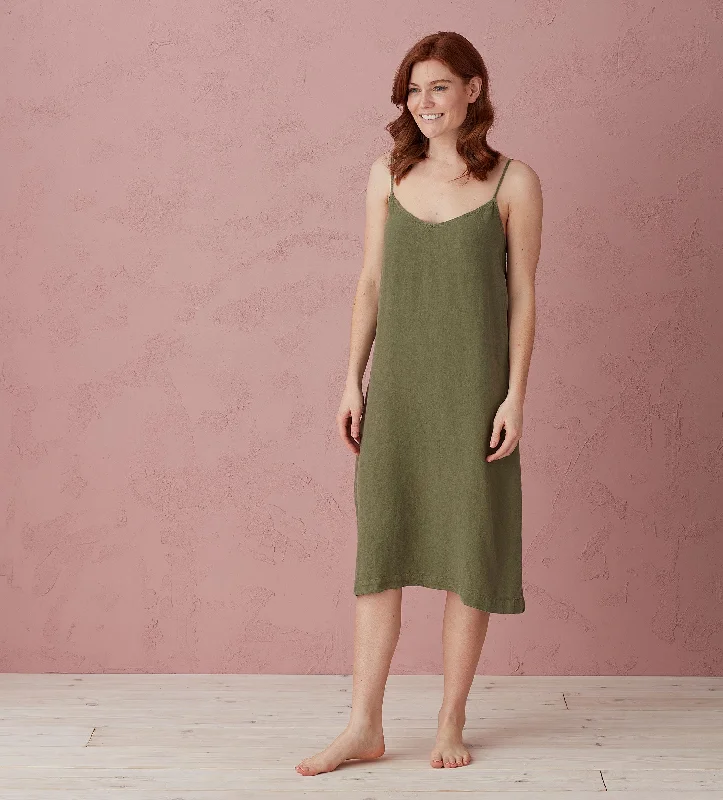 Epic Value Olive Green Alice 100% Linen Cami Nightie
