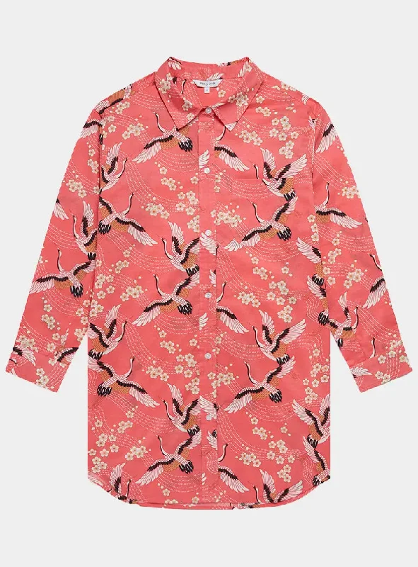 Online Deal Japanese Crane on Coral Women's Organic Cotton Nightshirt