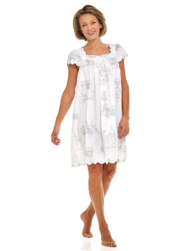 Weekend Offers That Excite Paris Print Cap Sleeve Short Nightgown