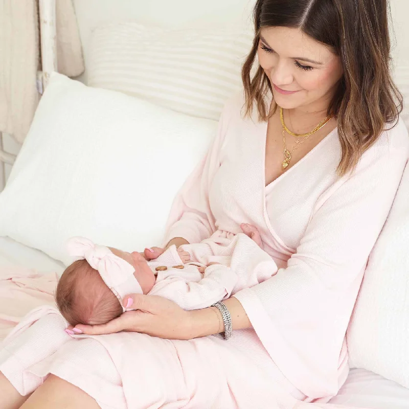 Weekend Bargains Just for You Pearl Pink Waffle Bamboo Knit Maternity Robe*