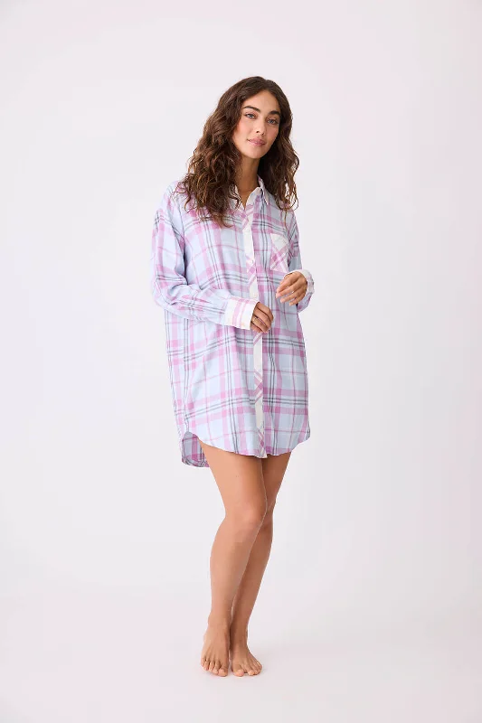 Weekend Discounts to Enjoy Plaid Stripes Night Shirt