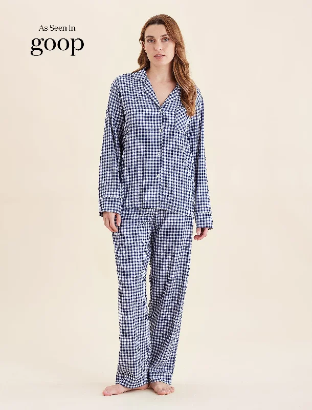 New Deal Seersucker Gingham Full Length PJ Set
