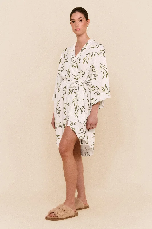 Pay Less Short Kimono Robe - Olive Leaf