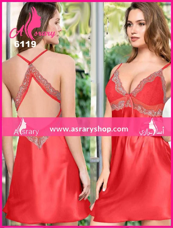 Deep Savings Short Satin with Lace Lingerie  Nightgown 6119