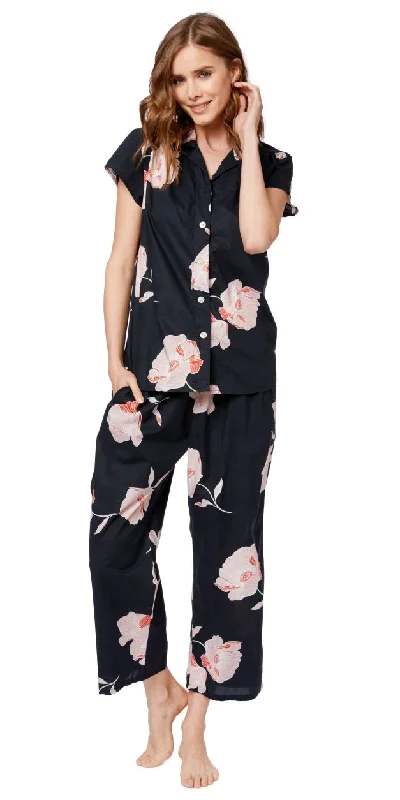 Big Deal Capri Pajama Set - Poppies on Black
