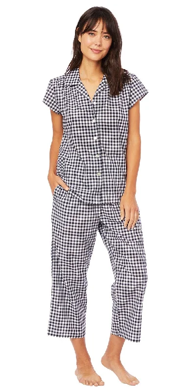 Exclusive Offer Capri Pajama Set - Dark Navy Gingham