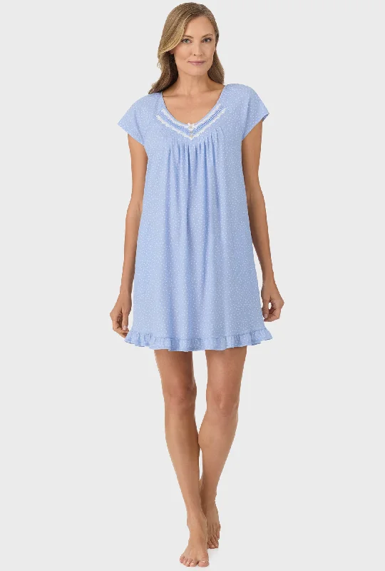 Online Deal Sky Blue Dot Cap Sleeve Nightgown