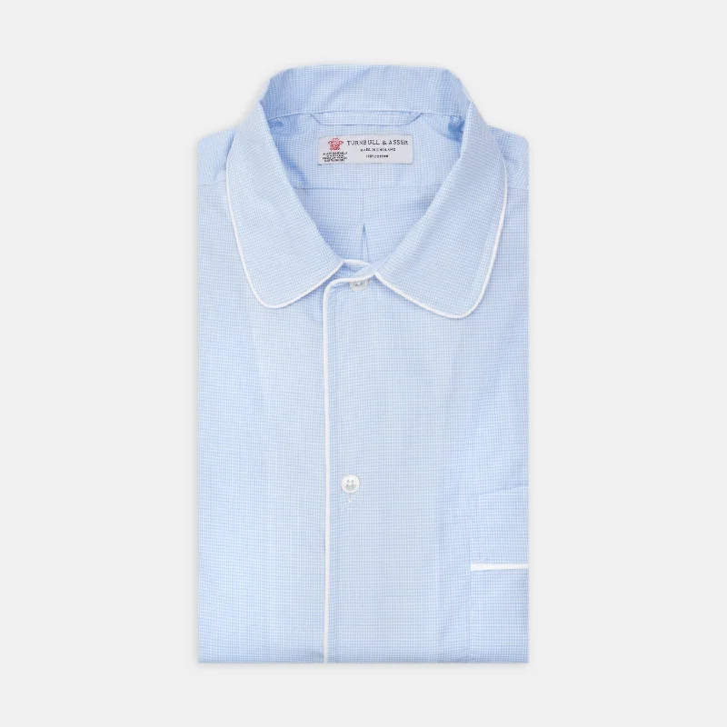 Markdown Sale Sky Blue Micro-Check Cotton Nightshirt