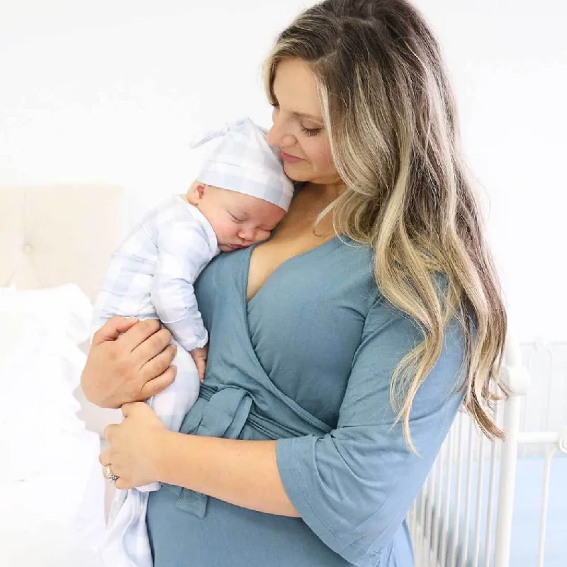 Lowest Rates Solid Dusty Blue Bamboo Knit Maternity Robe
