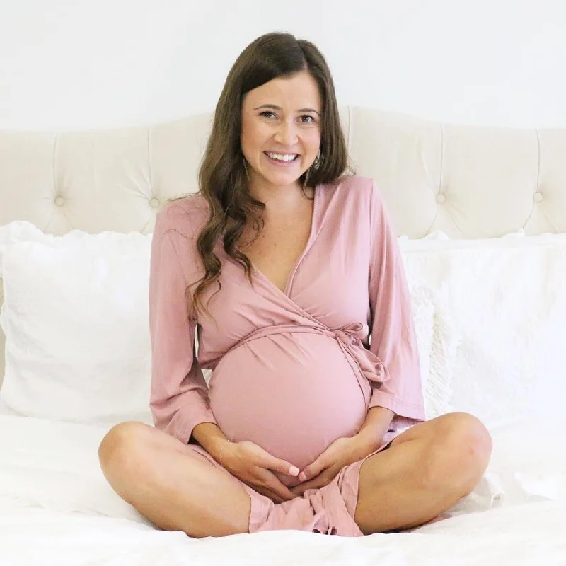 Weekend Offers That Please Solid Mauve Bamboo Knit Maternity Robe