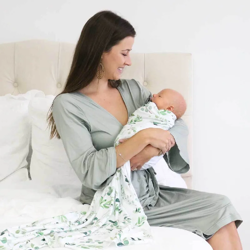 Super Discount Solid Moss Bamboo Knit Maternity Robe