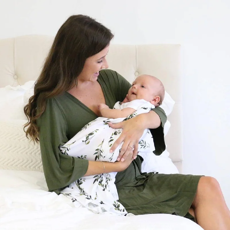 Weekend Discounts to Relish Solid Olive Bamboo Knit Maternity Robe