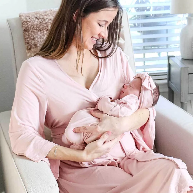 Savings Event Solid Petal Pink Bamboo Knit Maternity Robe