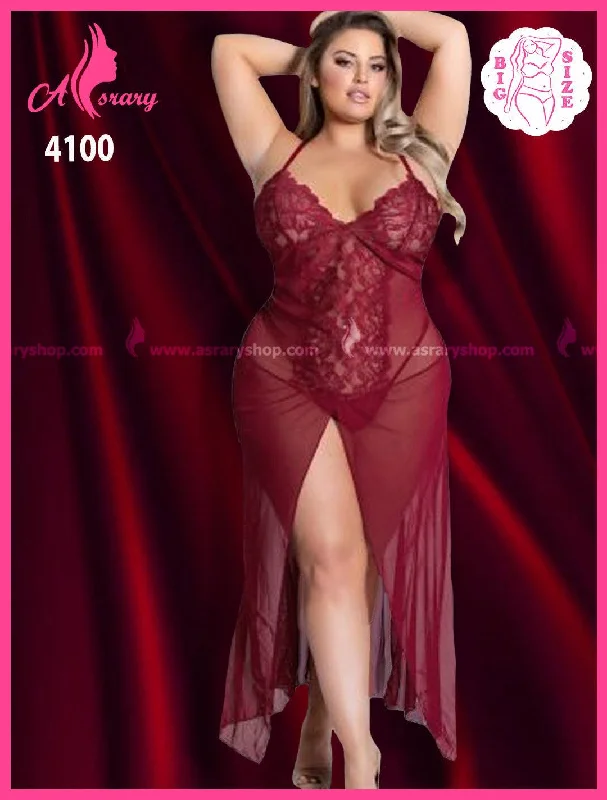 Huge Savings Special Size Mesh and Lace Long Lingerie Nightgown 4100