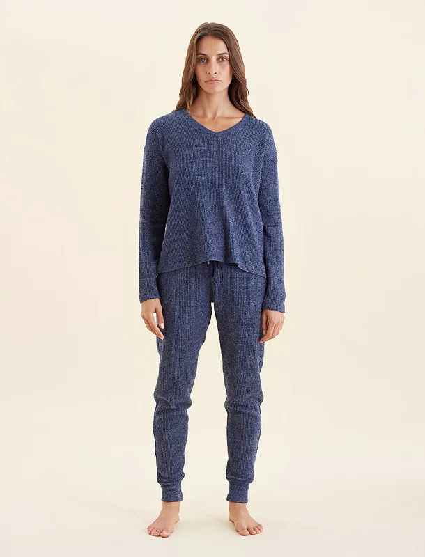 Celebrate the Weekend with Discounts Super Soft Waffle V-Neck Top and Jogger Set