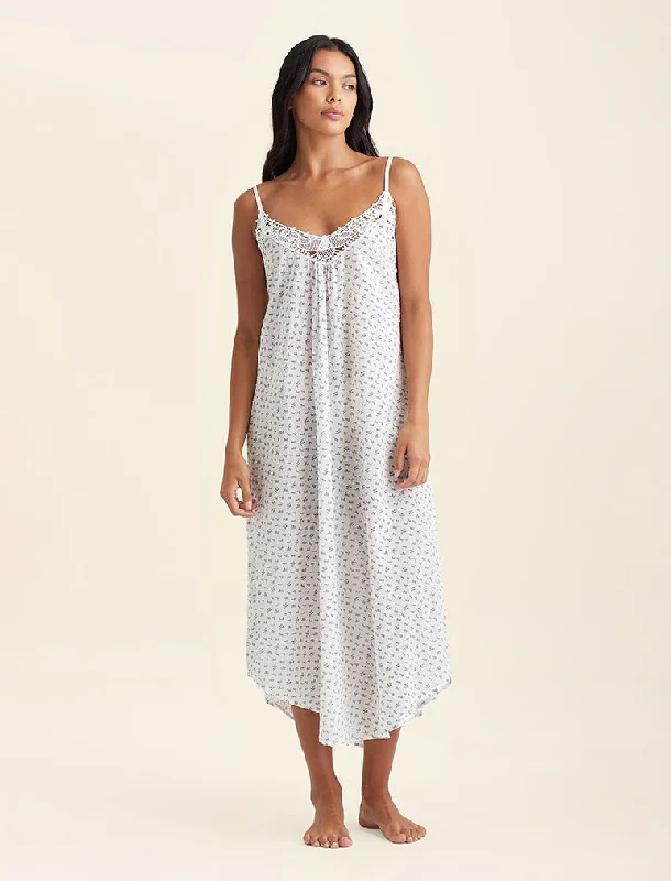 Weekend Discounts Worth Grabbing Swiss Dot Lace Front Maxi Nightgown