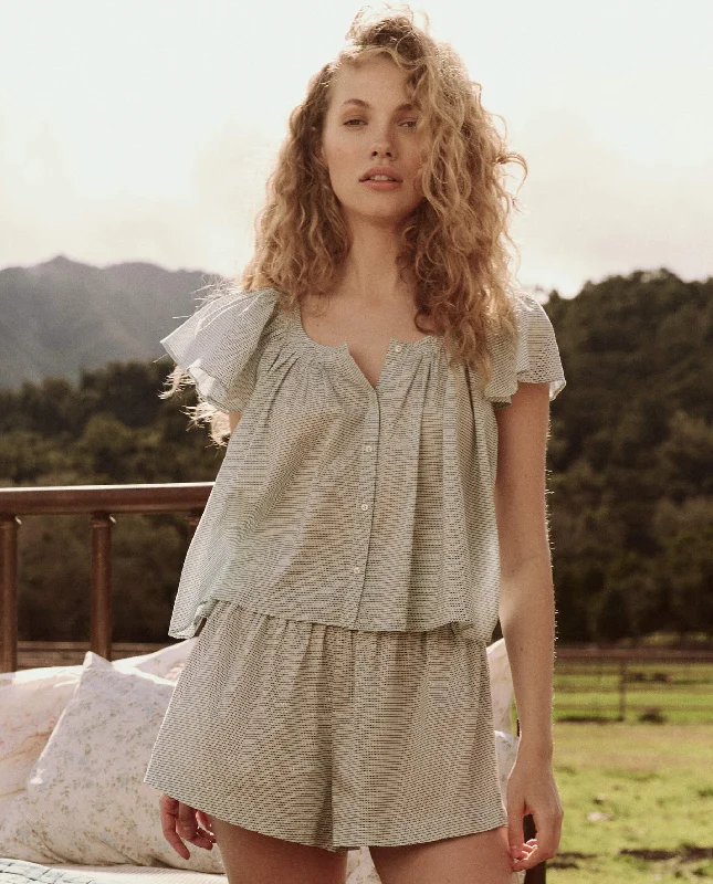 Weekend Discounts to Relish The Flutter Sleeve Sleep Top. -- Blue Star Print