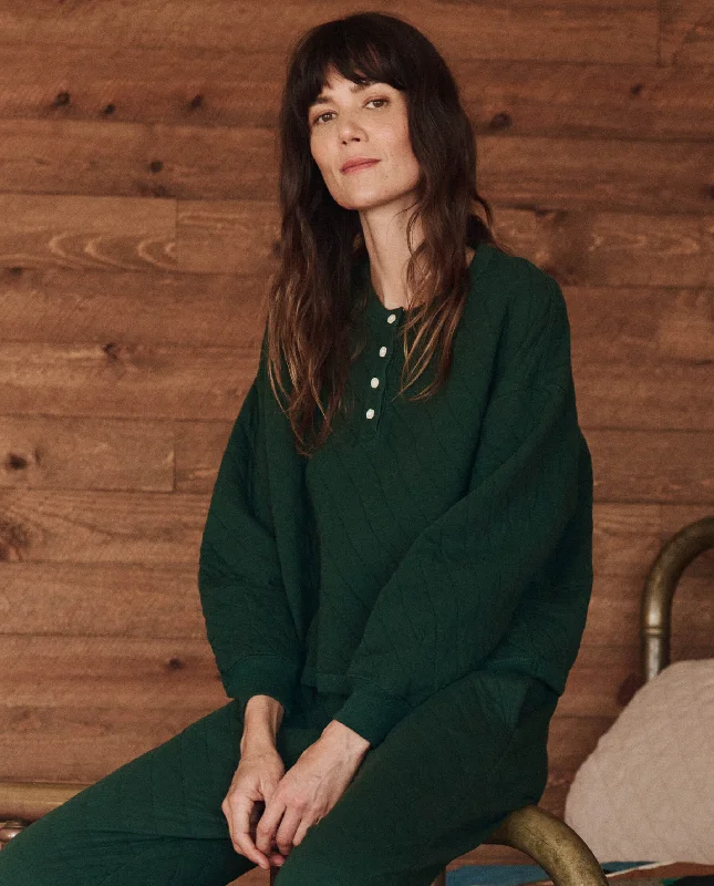 Weekend Specials to Cherish The Quilted Henley Sleep Sweatshirt. -- Pine