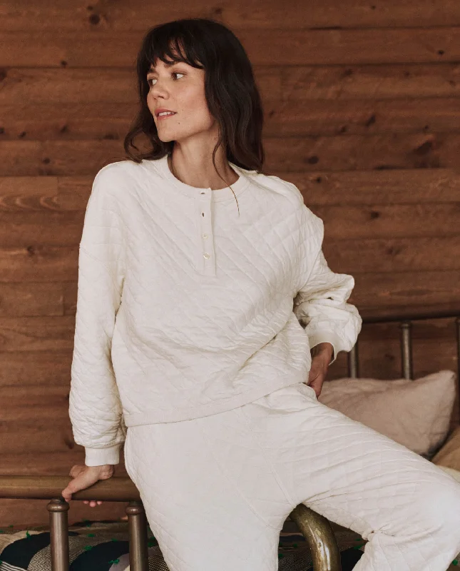 Weekend Deals That Amaze The Quilted Henley Sleep Sweatshirt. -- Washed White