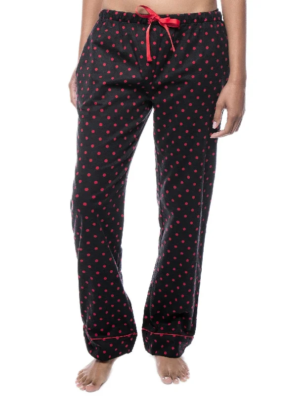 Deal of the Day Womens 100% Cotton Flannel Lounge Pants - Dots Diva Black/Red
