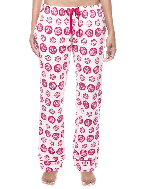 Instant Deal Womens 100% Cotton Flannel Lounge Pants - Mandala Cream/Red