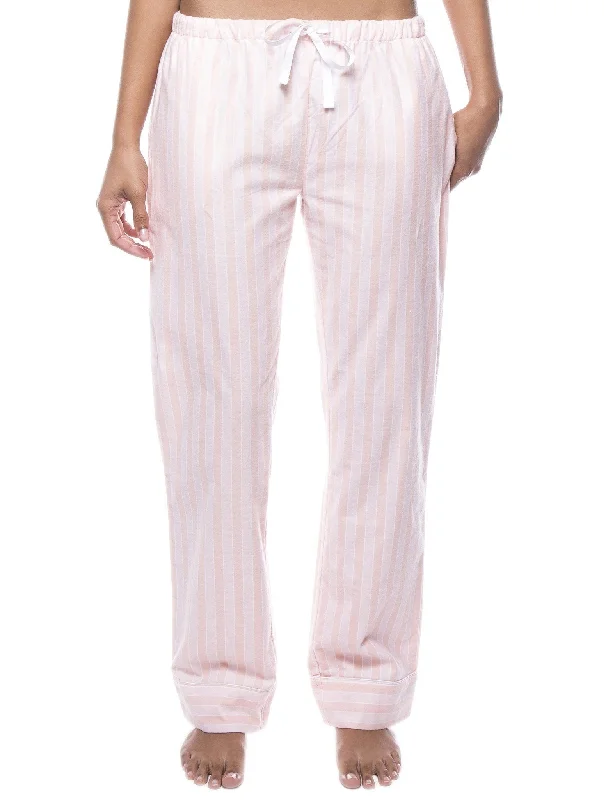 Extra Savings Womens 100% Cotton Flannel Lounge Pants - Stripes Pink
