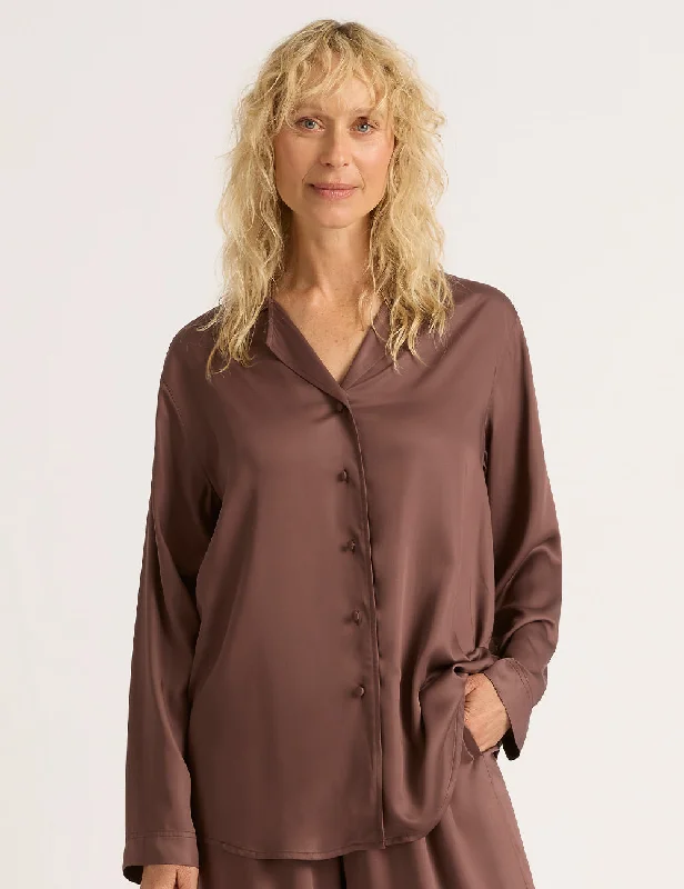 Weekend Savings Bonanza Vegan Silk Long Sleeve Sleep Shirt - Garnet