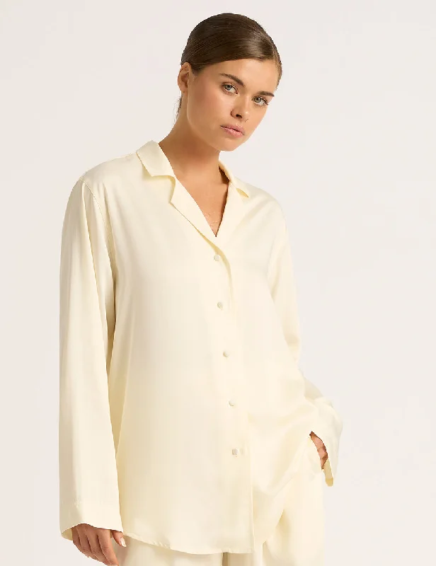 Weekend Offers That Impress Vegan Silk Long Sleeve Sleep Shirt - Pearl