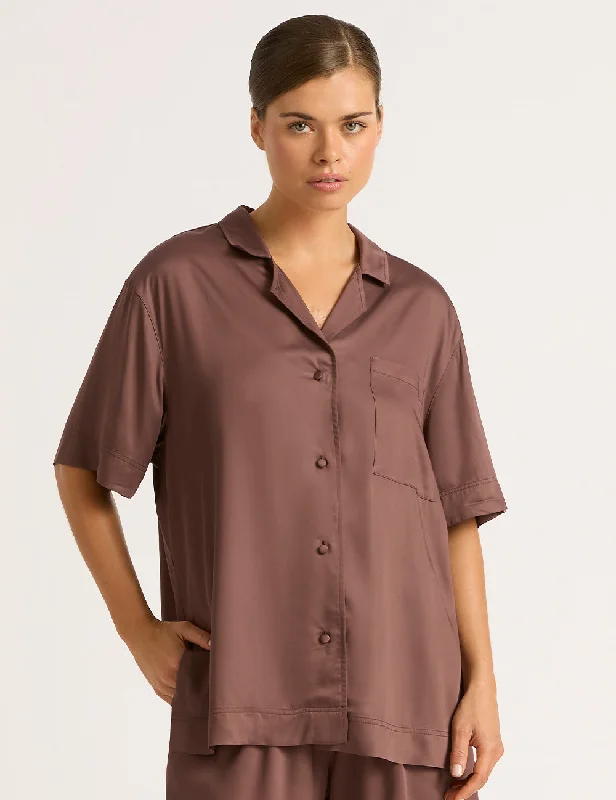 Weekend Bargains to Savor Vegan Silk Short Sleeve Sleep Shirt - Garnet