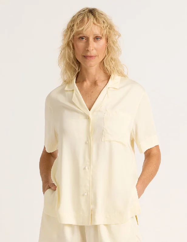 Weekend Discounts to Savor Vegan Silk Short Sleeve Sleep Shirt - Pearl