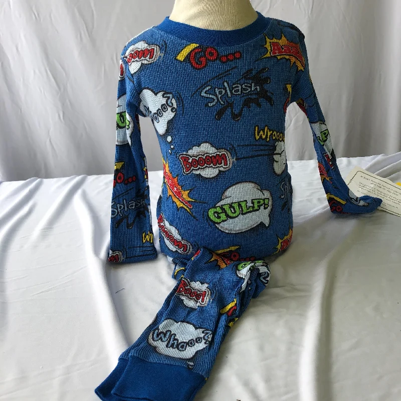 Weekend Savings Spectacle Waffle Long John Kids Pajama Set - Superhero Comic Print