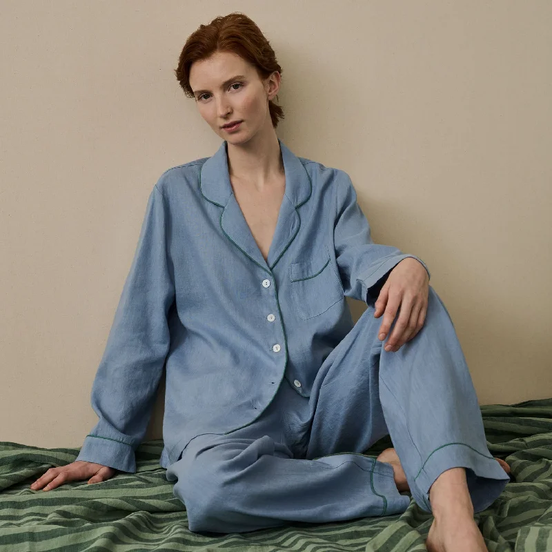 Weekend Deals That Sparkle Wave Blue Linen Pajama Set