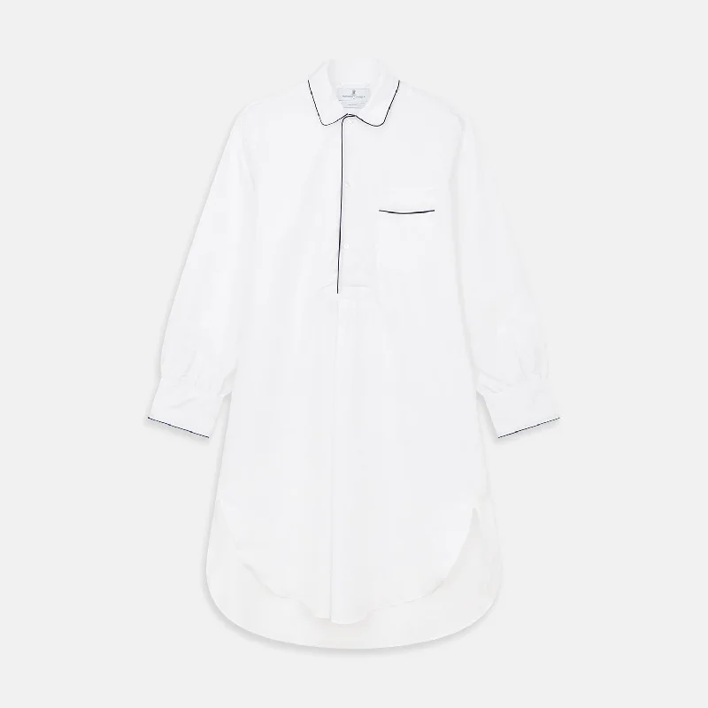 Crazy Deal White Piped Cotton Nightshirt