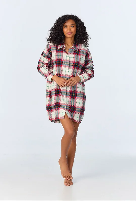 Early Bird Winter Tartan High Low Woven Portuguese Flannel Boyfriend Shirt