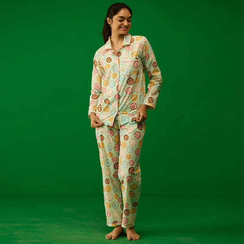 Super Deal Women Doughnut Aqua Pajama Set