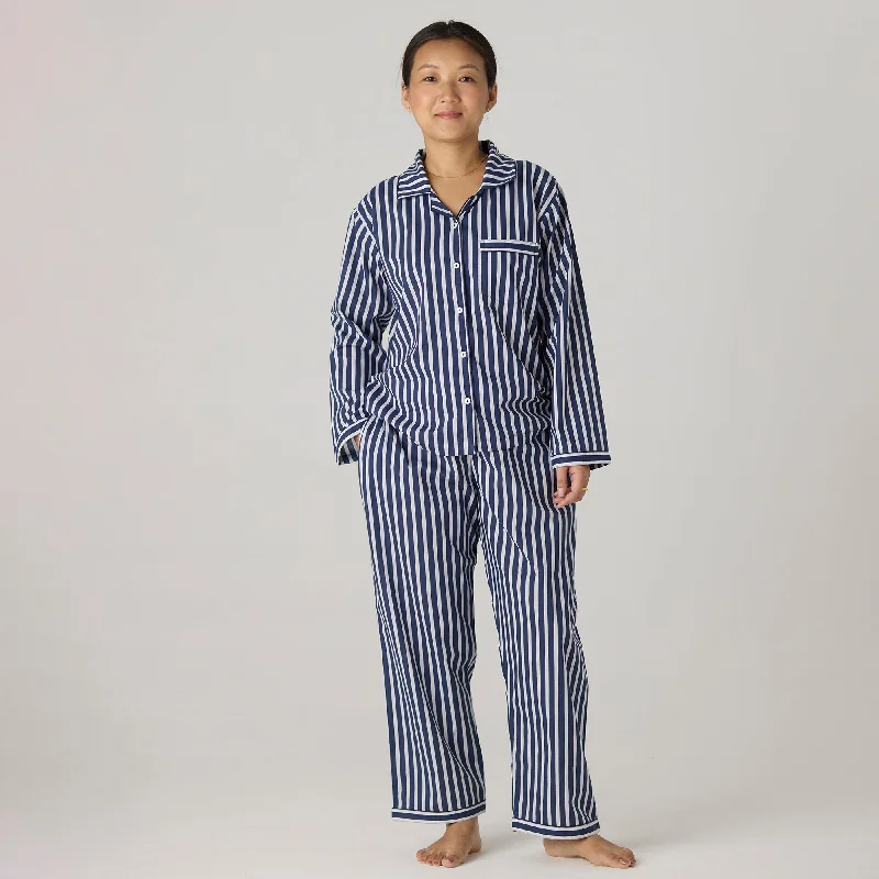 Instant Deal Women Navy Bold Striped Pajama Set