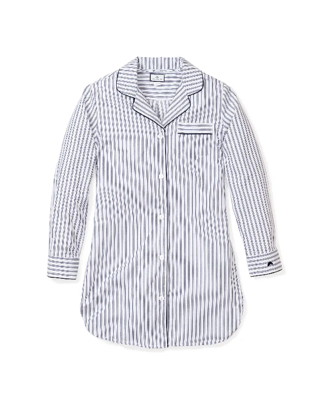 Weekend Savings Sensation Women's Twill Nightshirt in Navy French Ticking