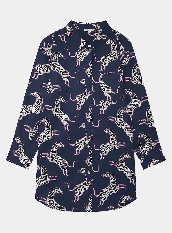 Instant Deal Pink Zebra on Navy Women's Organic Cotton Nightshirt