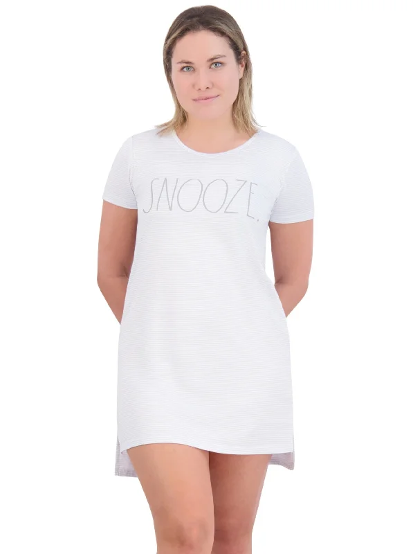 Weekend Bargains to Indulge In Women's "SNOOZE" Short Sleeve Striped HiLo Nightshirt