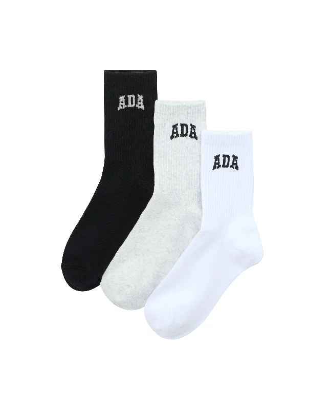 Act Fast 3 Pack ADA Socks - White/Black, Black/Cream, Light Grey Melange/Black