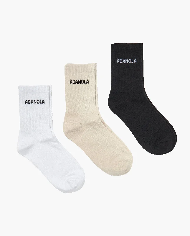Time-Sensitive 3 Pack Socks - White, Cream, Black