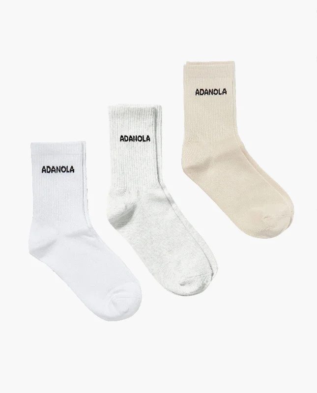Online Deal 3 Pack Socks - White, Cream, Light Grey Melange