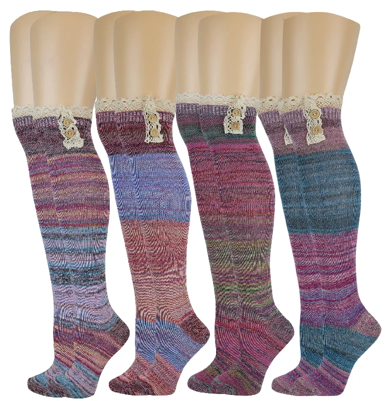 Sale Event Over the Knee Socks | Assorted Color with Buttons and Lace (4 Pairs)
